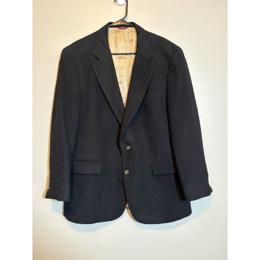 J.S.A. Bank Black Wool Blazer Men's Sport Coat Camel Hair Lined 44R? Quiet Luxe